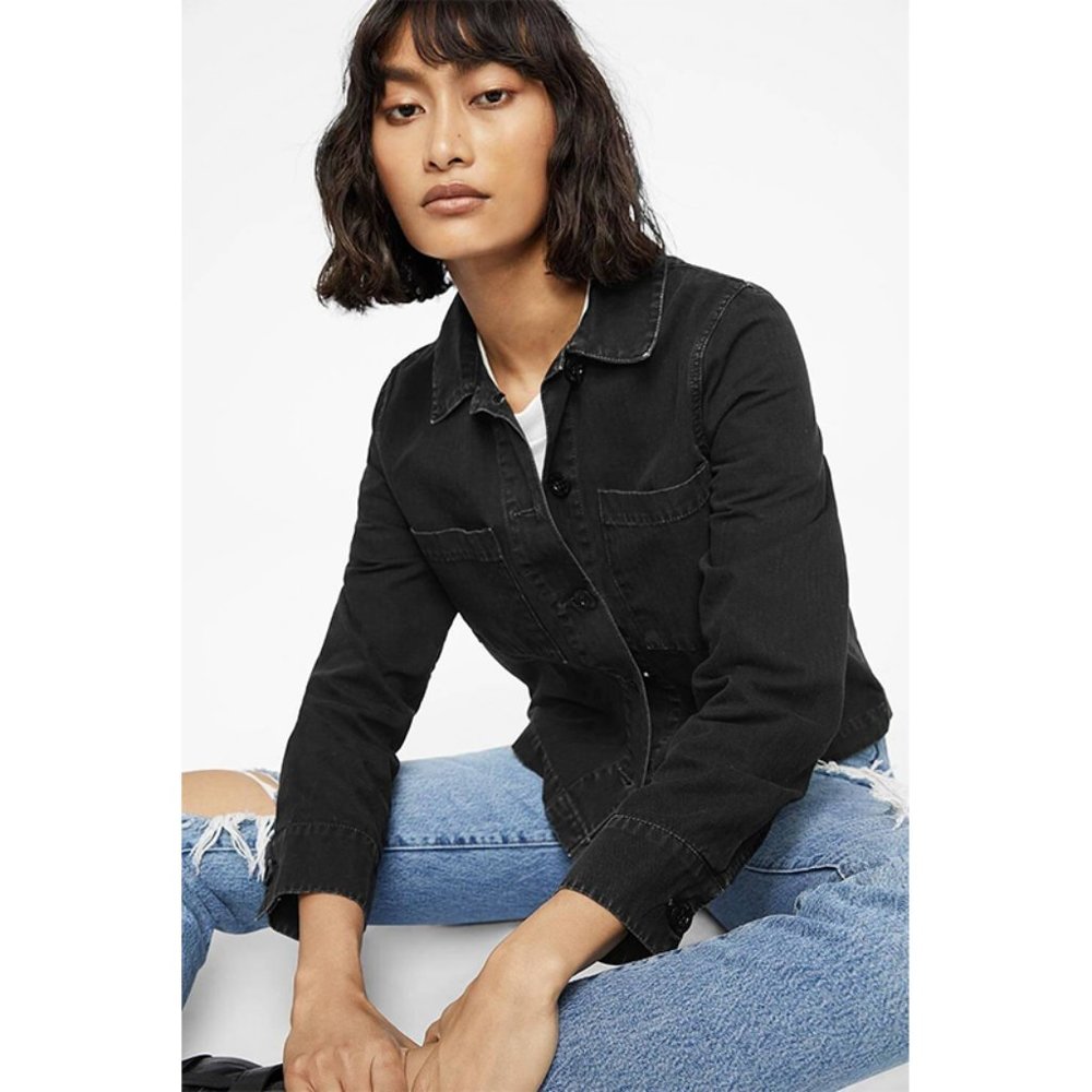 Anine Bing Kim Military Jacket Long Sleeve Button Front Woven Twill Black Medium